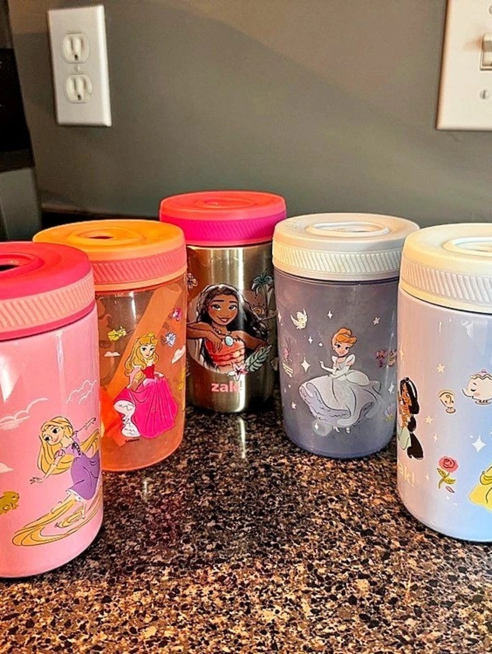 Zak Designs Disney Princess Travel Straw Tumbler Set Pink & Blue set of 5